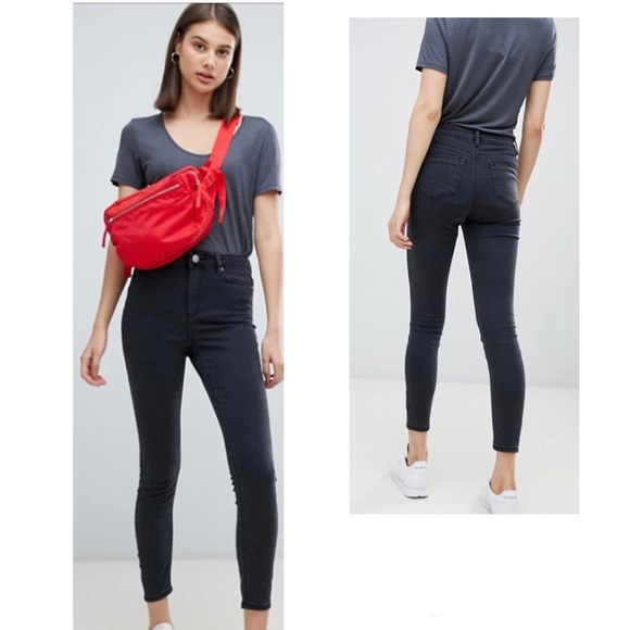 ASOS High Rise Ridley Skinny Jeans In Washed Black - Picture 1 of 9